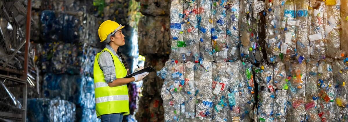 Femme vérifiant du matériel de recyclage